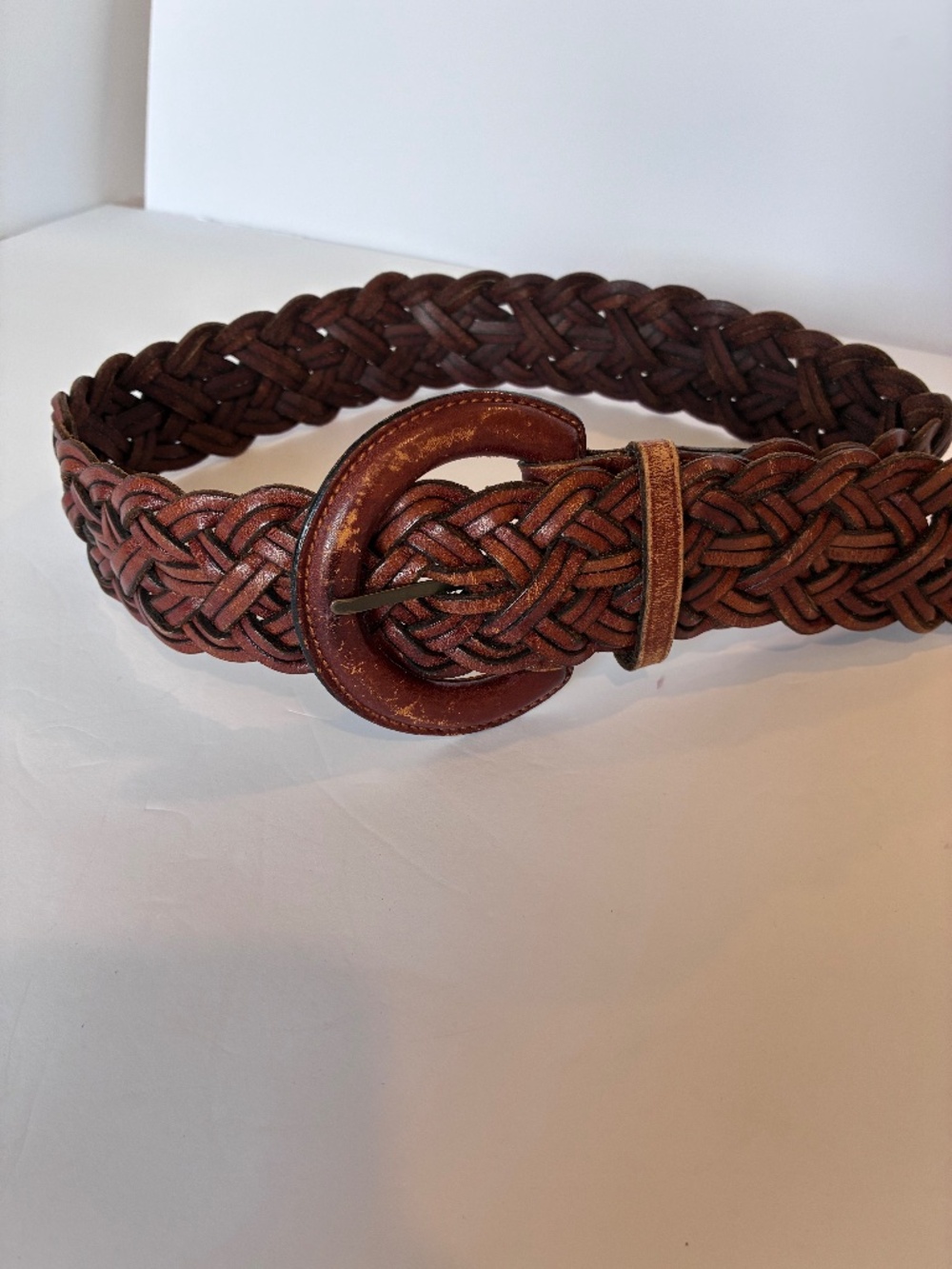 Talbots Genuine Leather Braided Woven Belt Brown Women’s Medium Boho Western - Picture 5 of 11